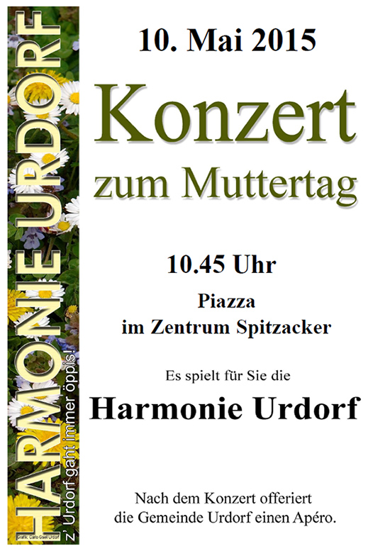Konzert zum Muttertag der Harmonie Urdorf - 10. Mai 2015